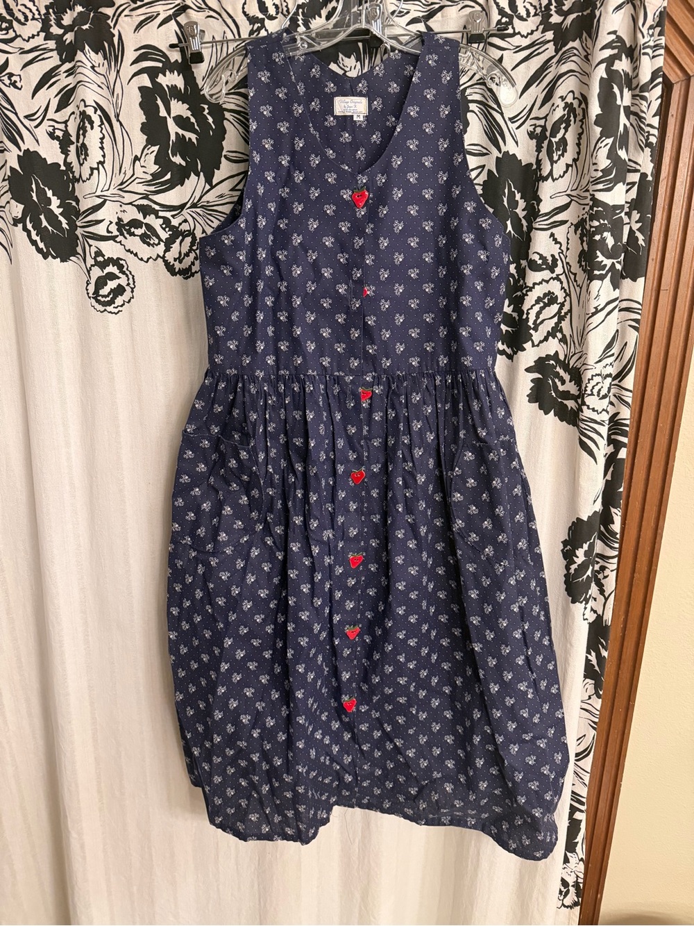 Vintage Village Originals by Joyce K. Strawberry Button Dress – Size Medium